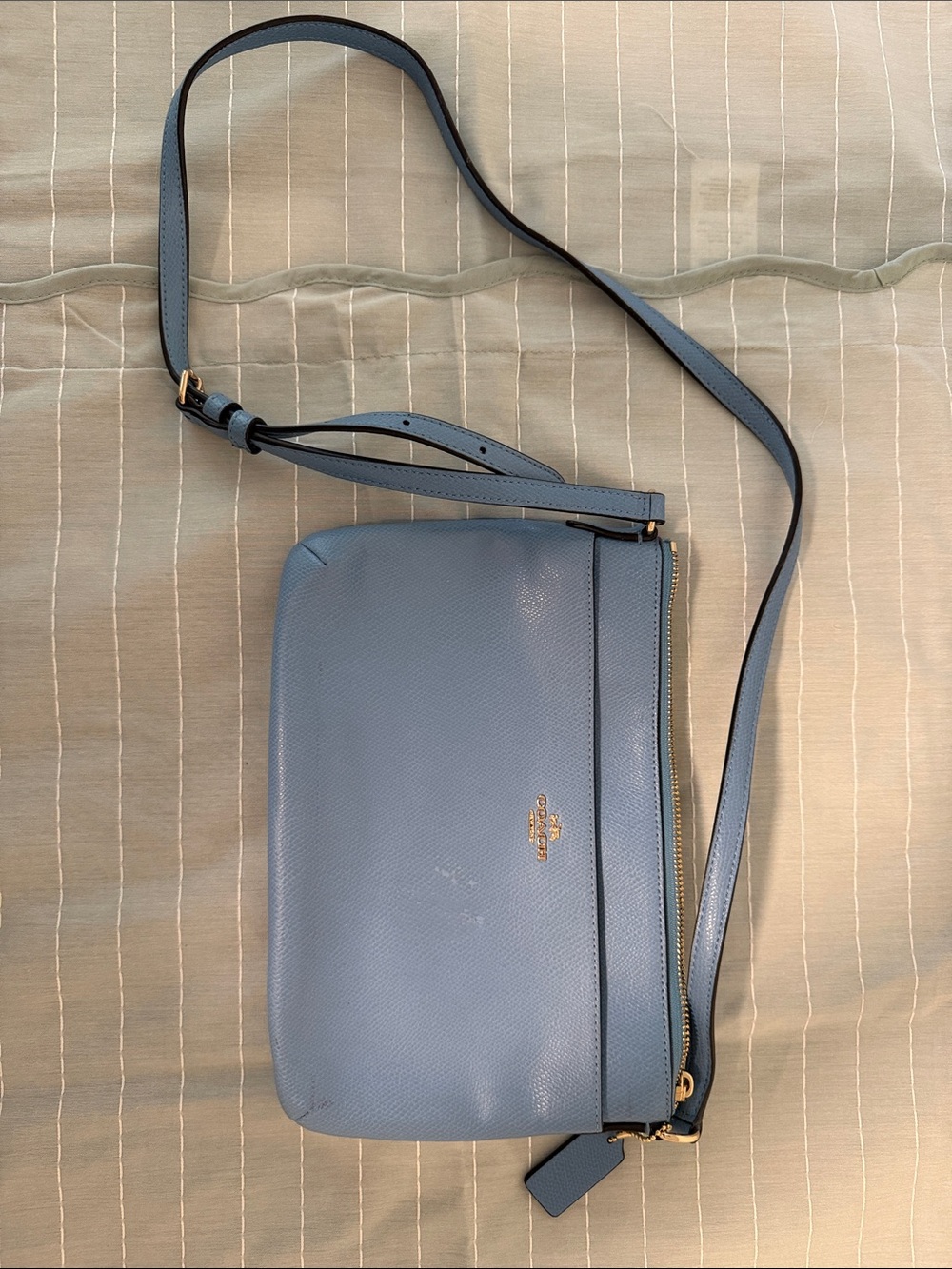 Coach Blue Pebbled Leather Crossbody with Gold Hardware